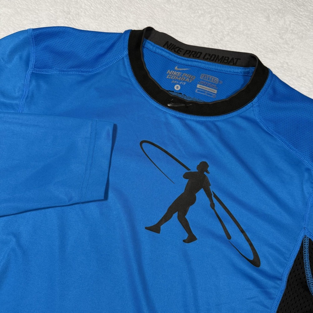Nike Pro Combat Shirt Mens Small Blue Dri-FIT Fitted Compression Long Sleeve